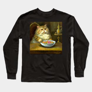 oil painting of Persian cat eating loops cereal Long Sleeve T-Shirt